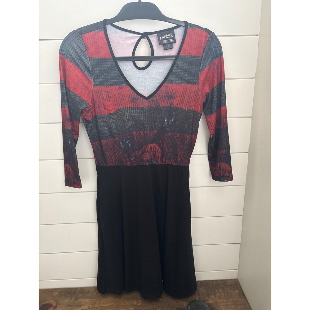 A Nightmare on Elm Street Freddy Krueger Striped Skater Dress Red Black Small